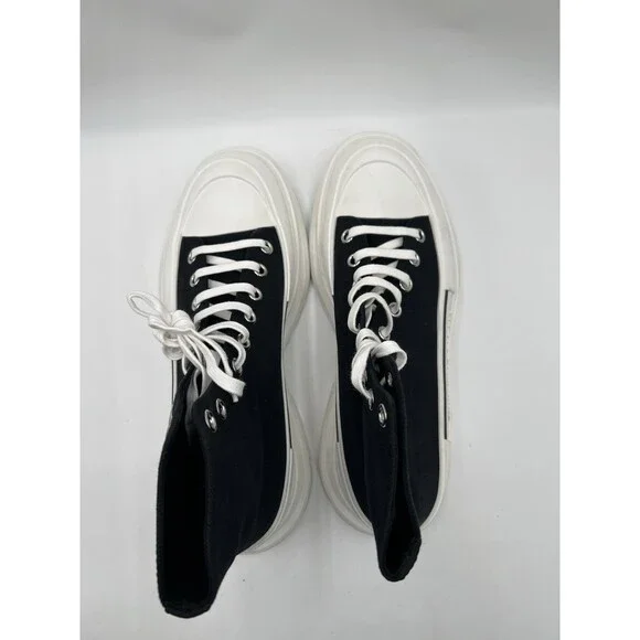 Alexander McQueen Tread Slick Lace Up Boot in black and white canvas Size 45